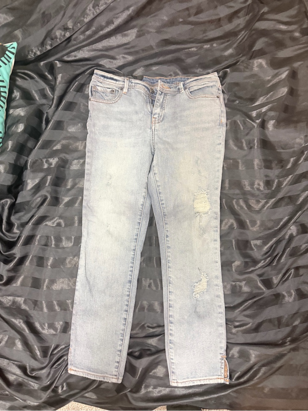Armani Exchange Light Blue Distressed Straight-Leg Jeans